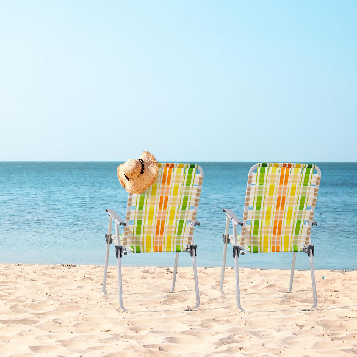 Set of 2 Webbed Folding Beach Chairs Yellow & Green I677552