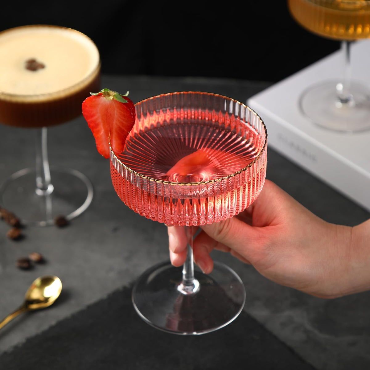 Coupe Glasses Set of 6, 10 oz Hand Blown Cocktail Glasses I2173