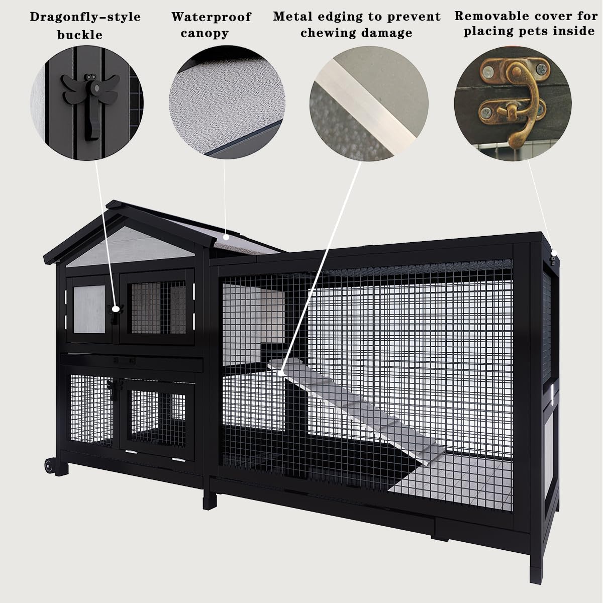 Black 2-Story Rabbit Hutch with Pull Out Tray J7134