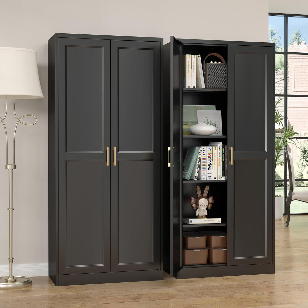 71" Metal Pantry Storage Cabinet with Doors & 4 Adjustable Shelves Y94879