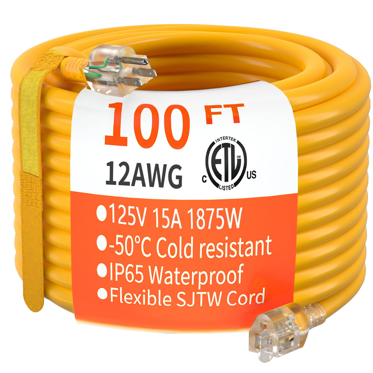 100 FT 12/3 Gauge Heavy Duty Outdoor Extension Cord Waterproof Y434