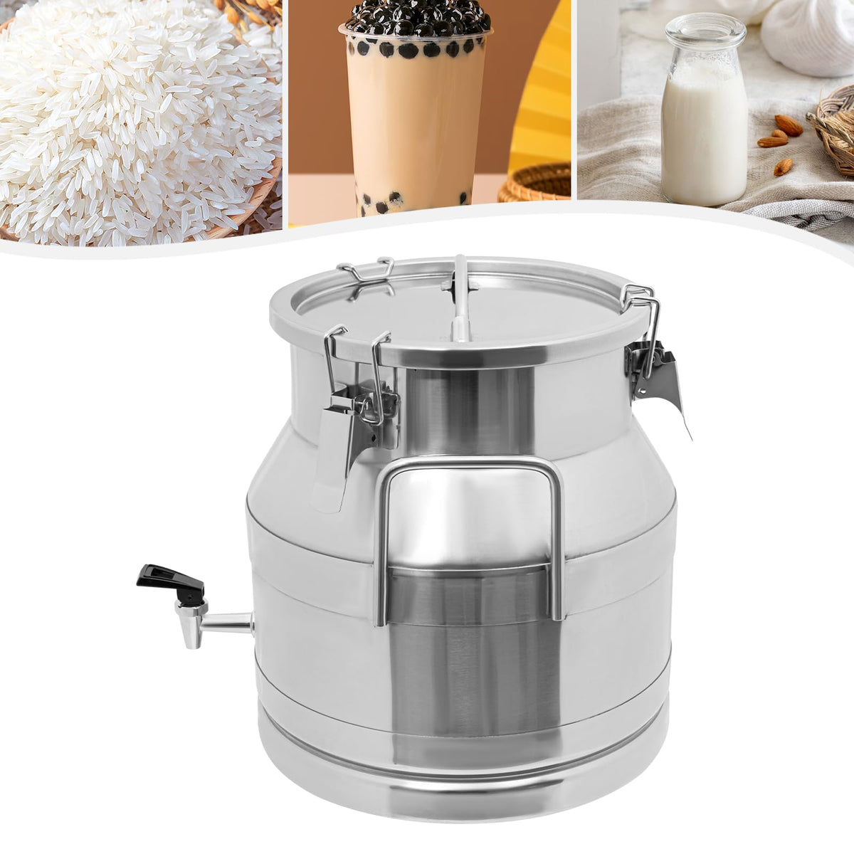 Stainless Steel Milk Can with Faucet, 20L Silicone Sealed Lid B671853