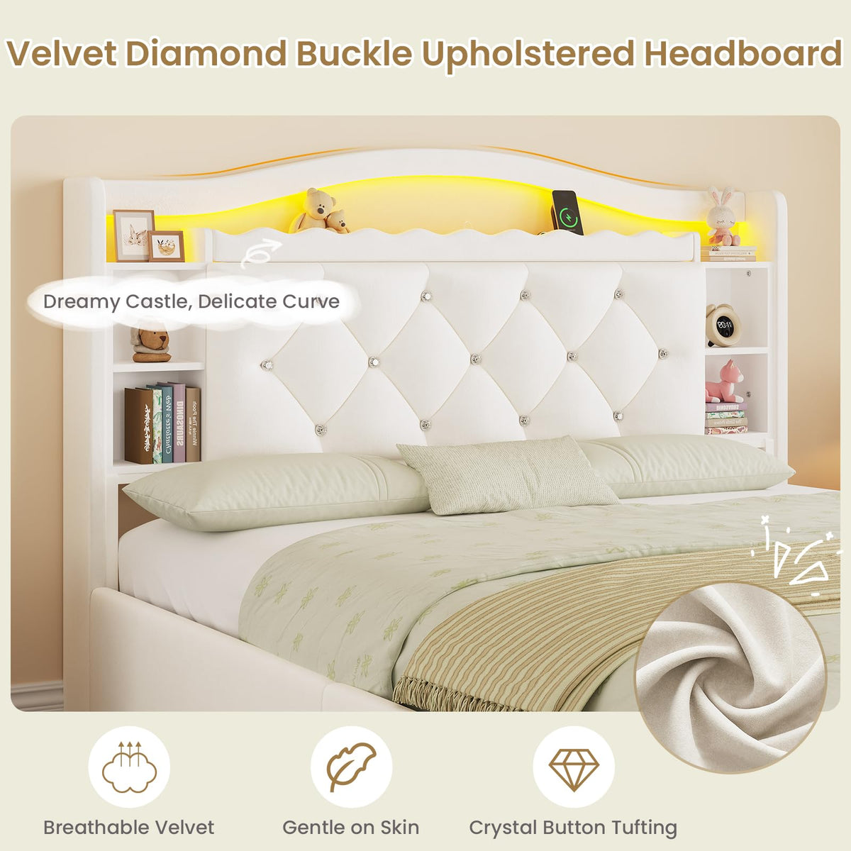 Full Size Velvet Upholstered Platform Bed with 4 Storage Drawers G318