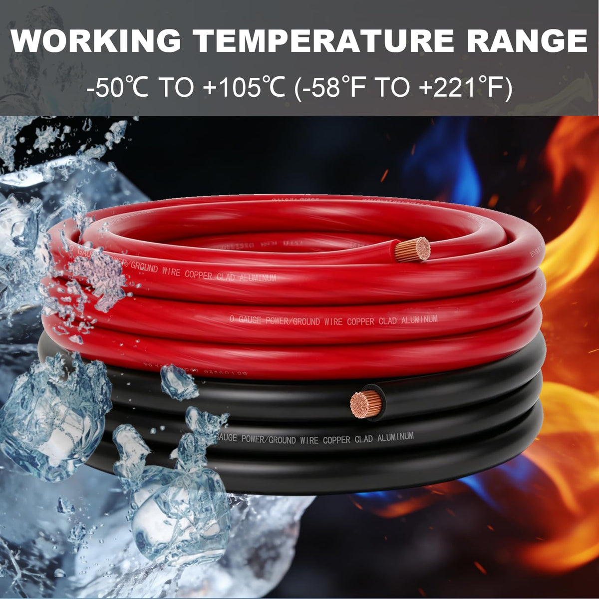 0 Gauge CCA Battery Cable 10FT Red 10FT Black U45219