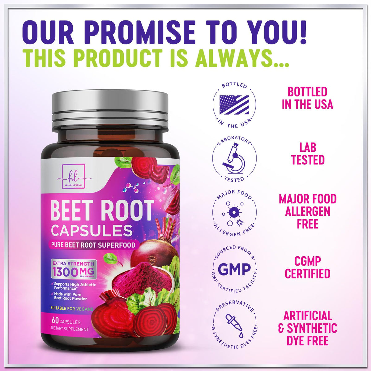 Organic Beet Root Capsules 1300mg 60 Capsules F723