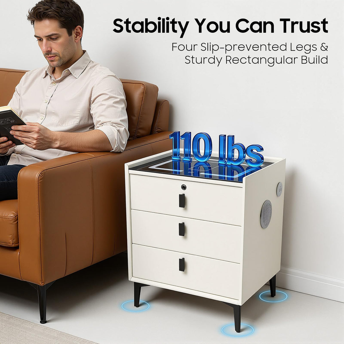 3 Drawer Nightstand with Charging Station O71402