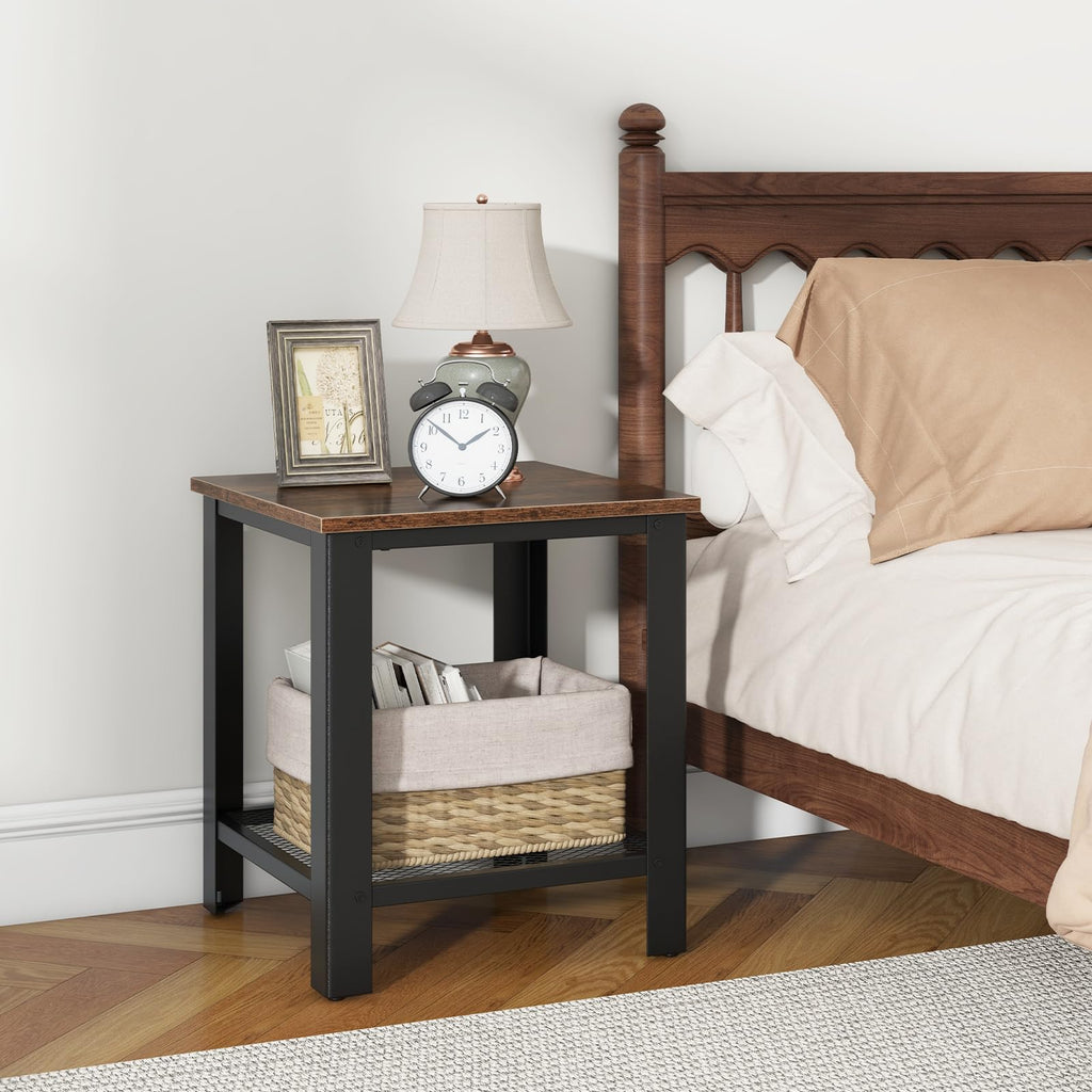 2-Tier End Table Set of 2, 16 Inch Side Table with Mesh Storage Shelf K1003
