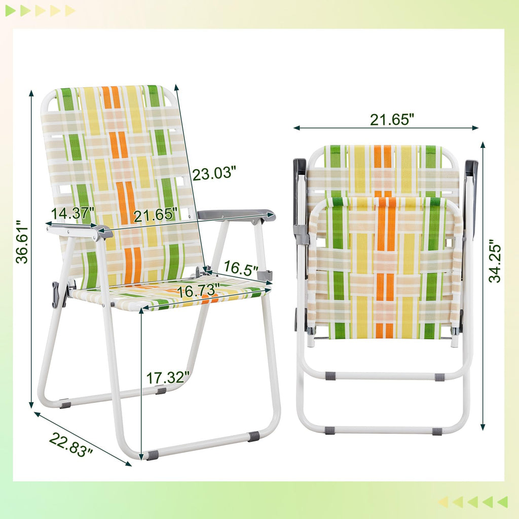 Set of 2 Webbed Folding Beach Chairs Yellow & Green I677552