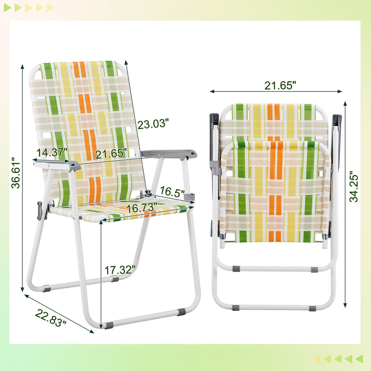 Set of 2 Webbed Folding Beach Chairs Yellow & Green I677552