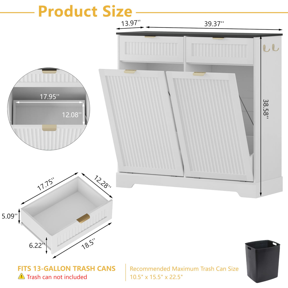 13 Gallon Tilt Out Trash Can Cabinet with Drawer P59527