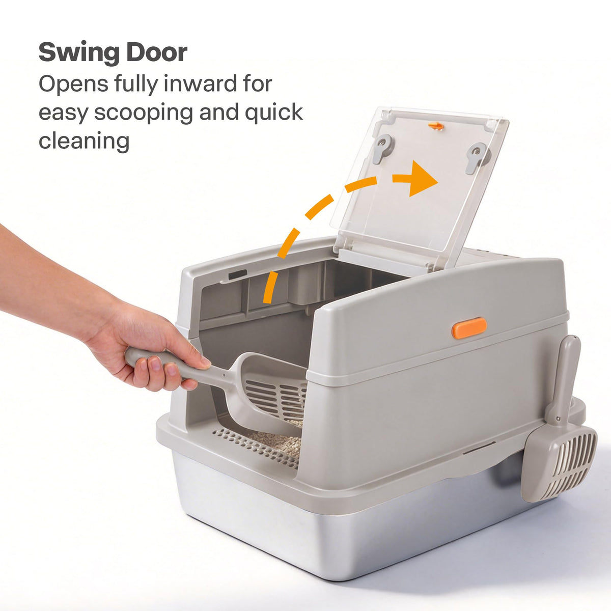 Large Stainless Steel Enclosed Cat Litter Box with Lid and Scoop D376