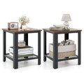 2-Tier End Table Set of 2, 16 Inch Side Table with Mesh Storage Shelf K1003