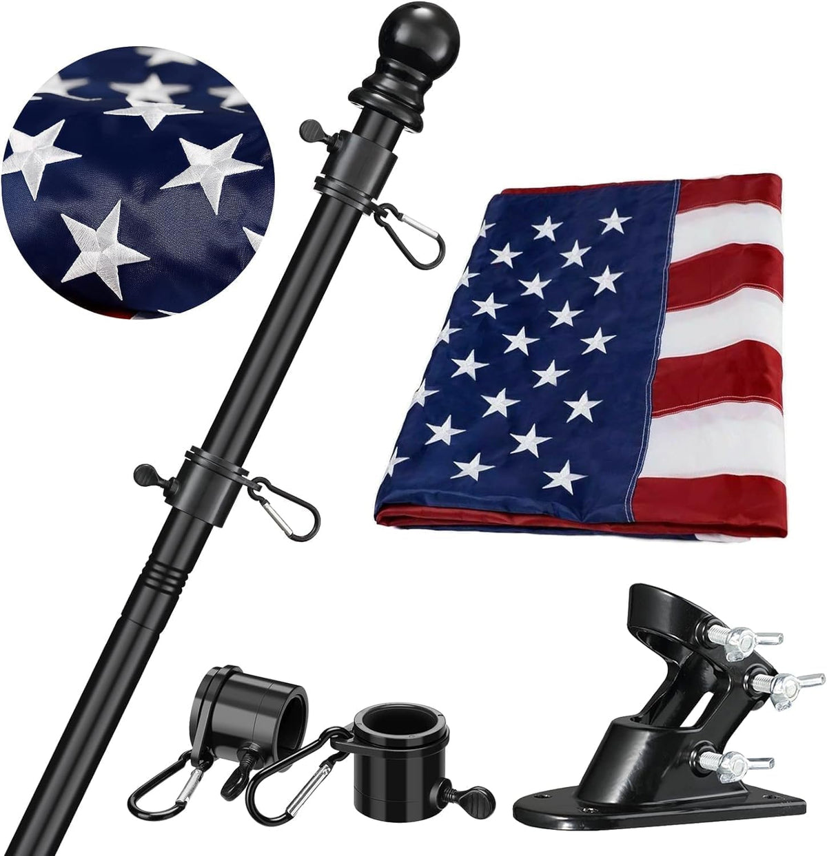 3x5 Embroidered American Flag with 5ft Flag Pole Q200761