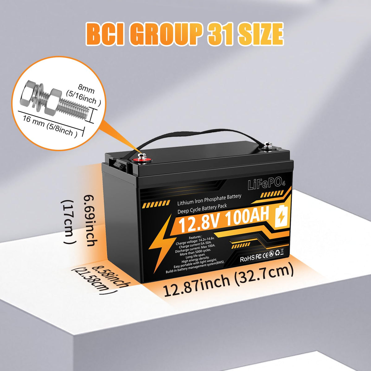 12V 100Ah LiFePO4 Deep Cycle Battery J5525