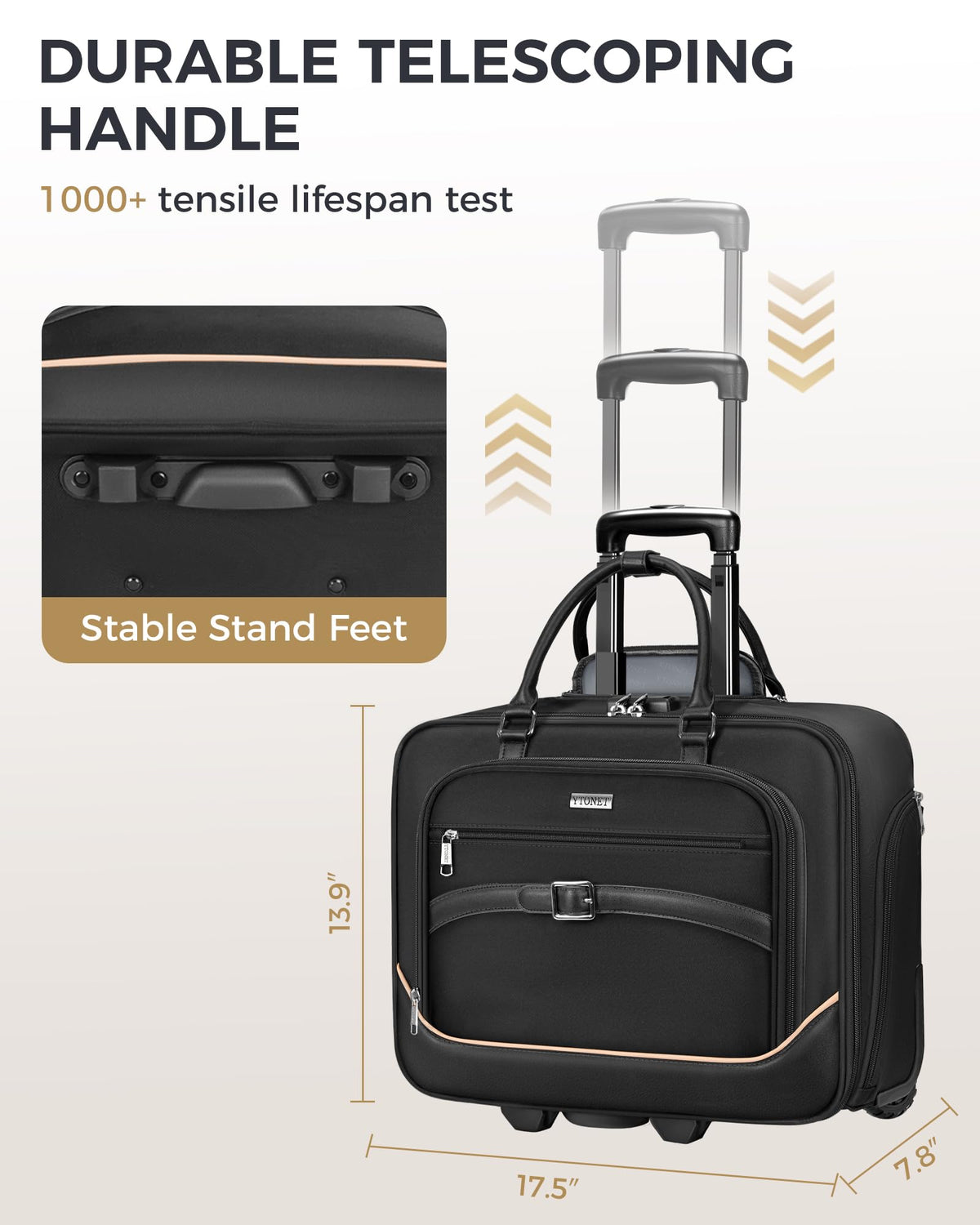 Black 17.3 In Rolling Laptop Bag with Wheels O911
