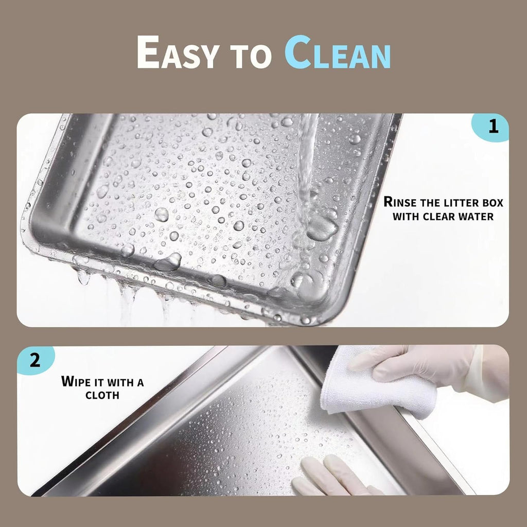 Large Stainless Steel Enclosed Cat Litter Box with Lid and Scoop D376