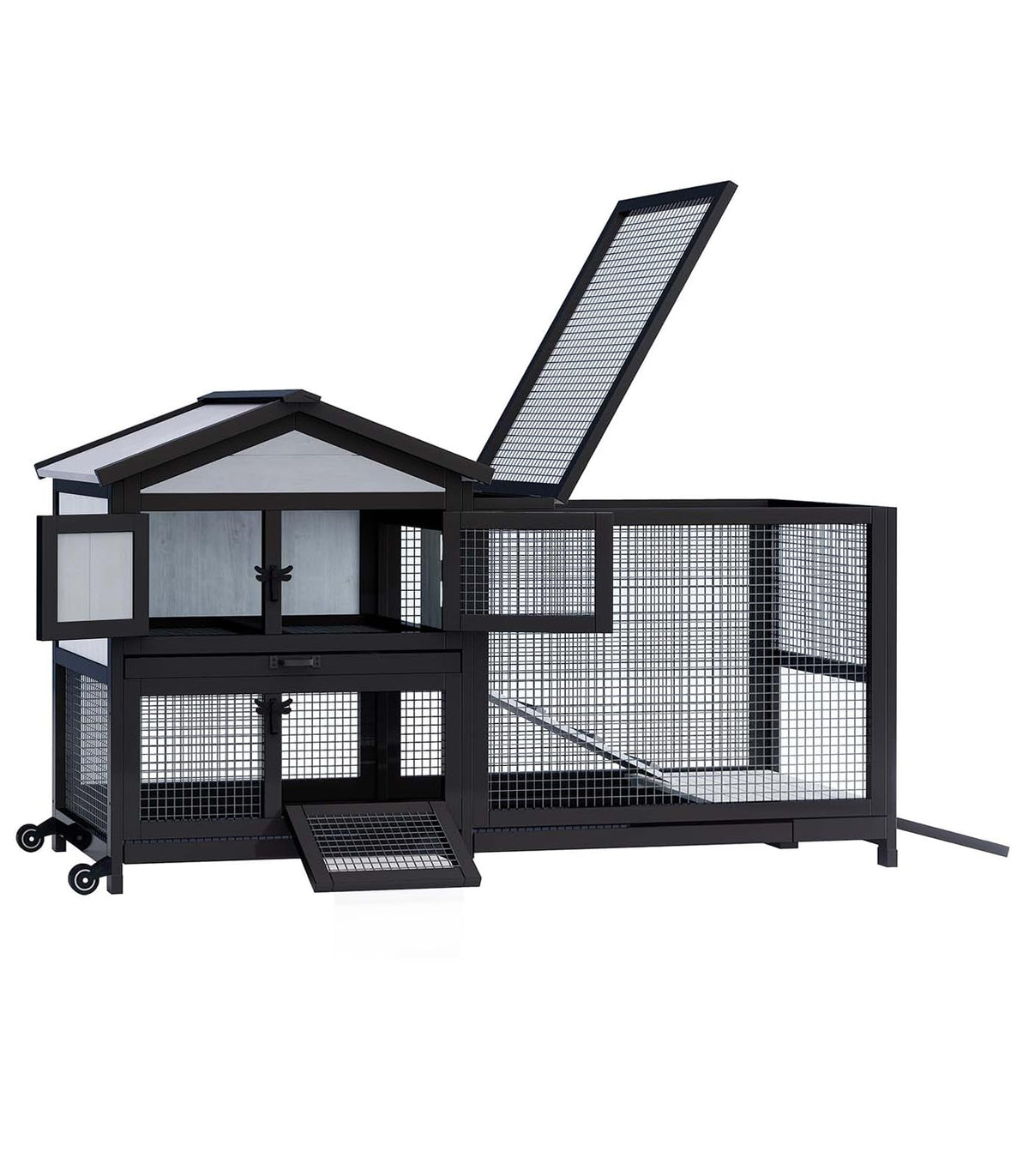 Black 2-Story Rabbit Hutch with Pull Out Tray J7134