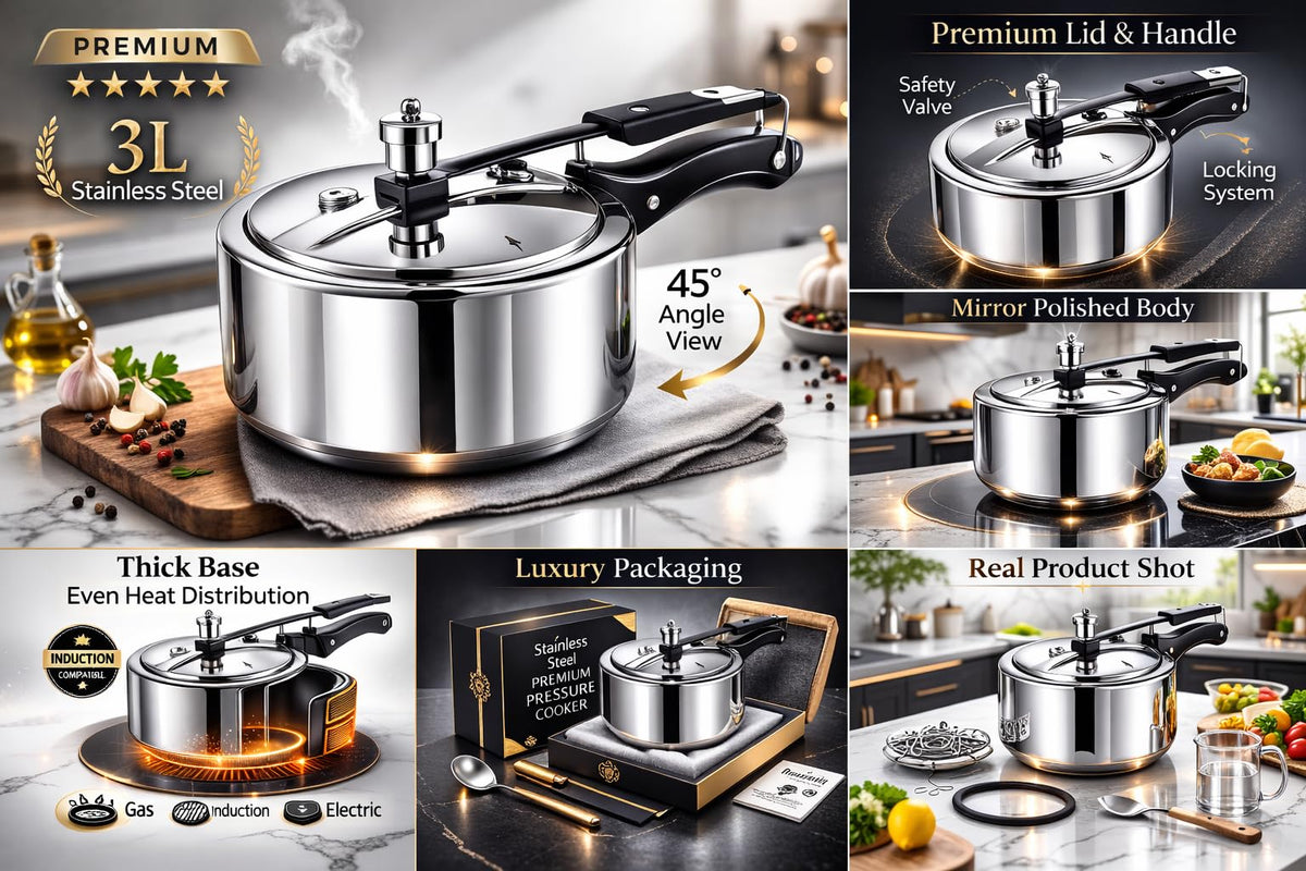 3 Litre Triply Stainless Steel Pressure Cooker R958