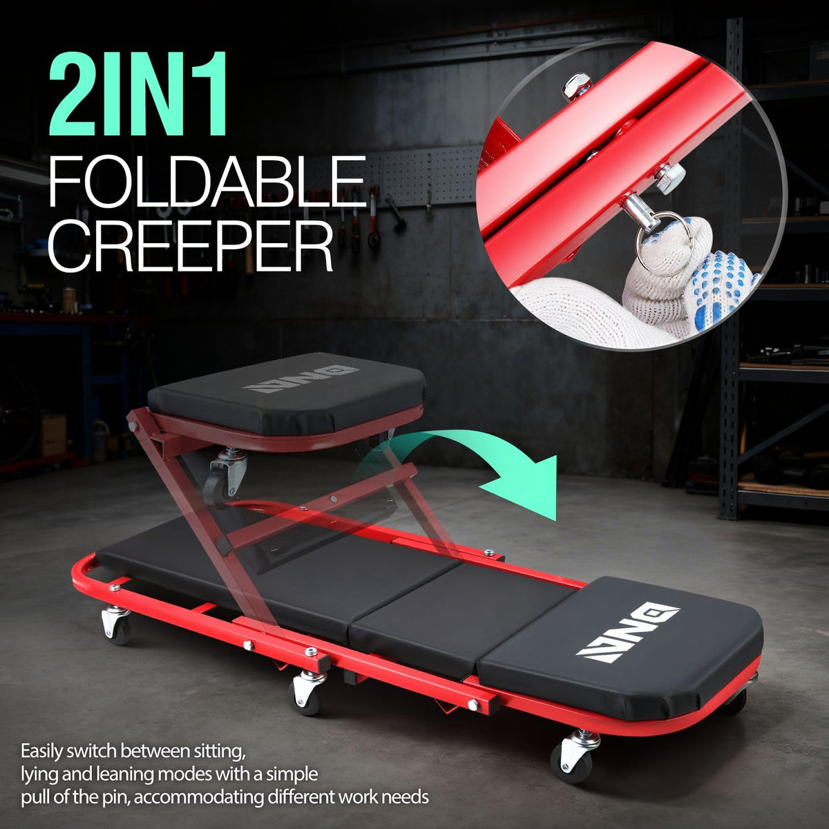 40 Inches 2 IN 1 Rolling Folding Car Creeper/Seat Red W4149