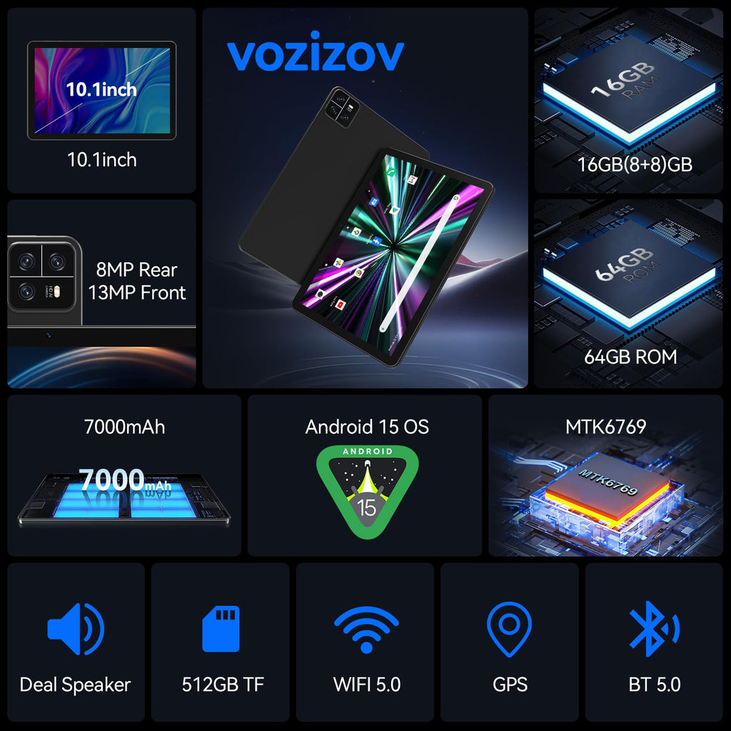 10.1 inch Android 15 Tablet Octa-Core 16GB RAM 64GB ROM M975