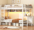 White Twin Over Twin Metal Bunk Bed with Desk and 3 Storage Drawers C971262