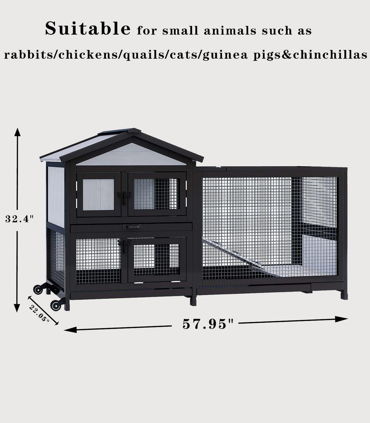 Black 2-Story Rabbit Hutch with Pull Out Tray J7134