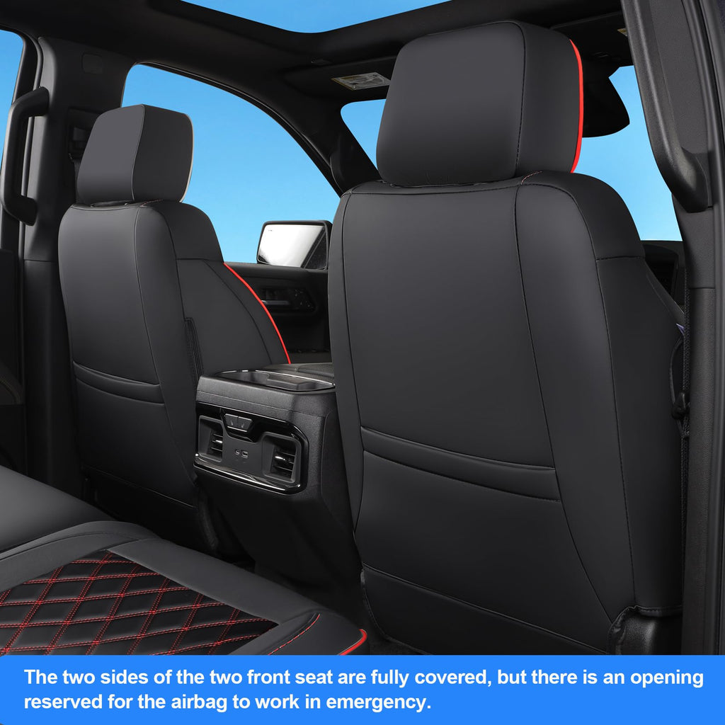 Faux Leather Seat Covers Full Set Black with Red Trim E69280