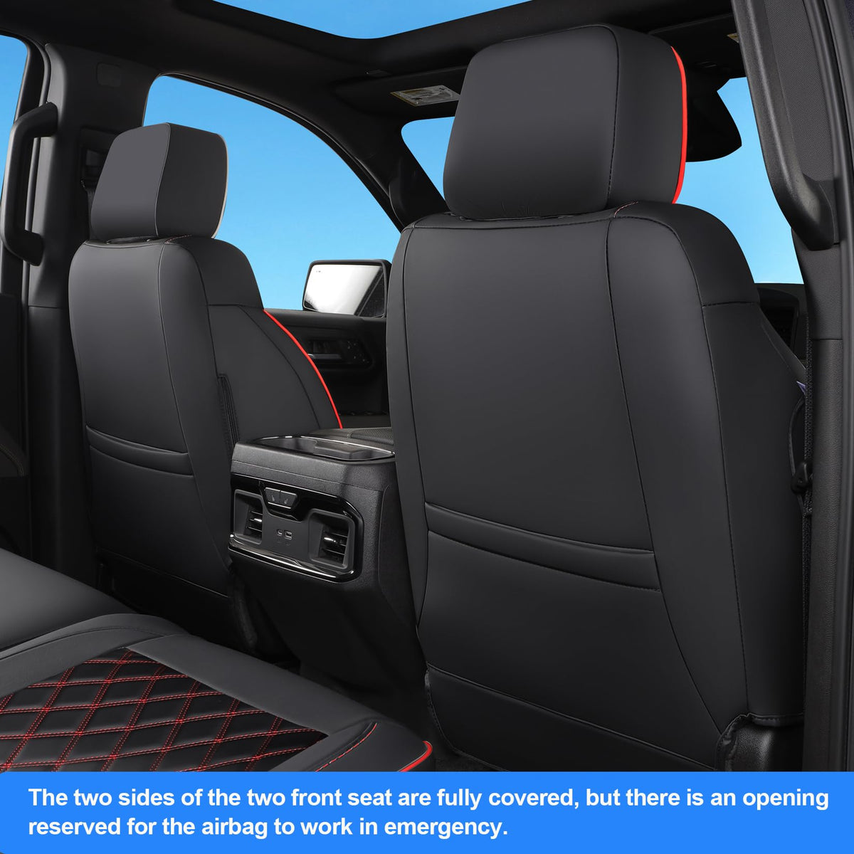 Faux Leather Seat Covers Full Set Black with Red Trim E69280