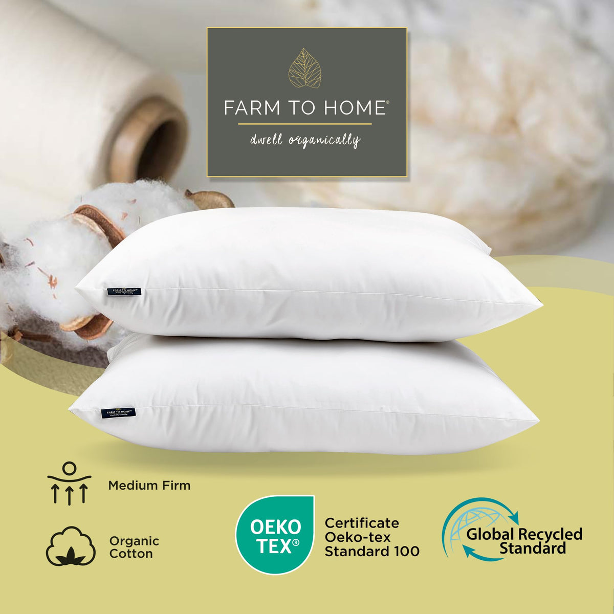 100% Organic Cotton Cover King Size Bed Pillows Set of 2 Y5073