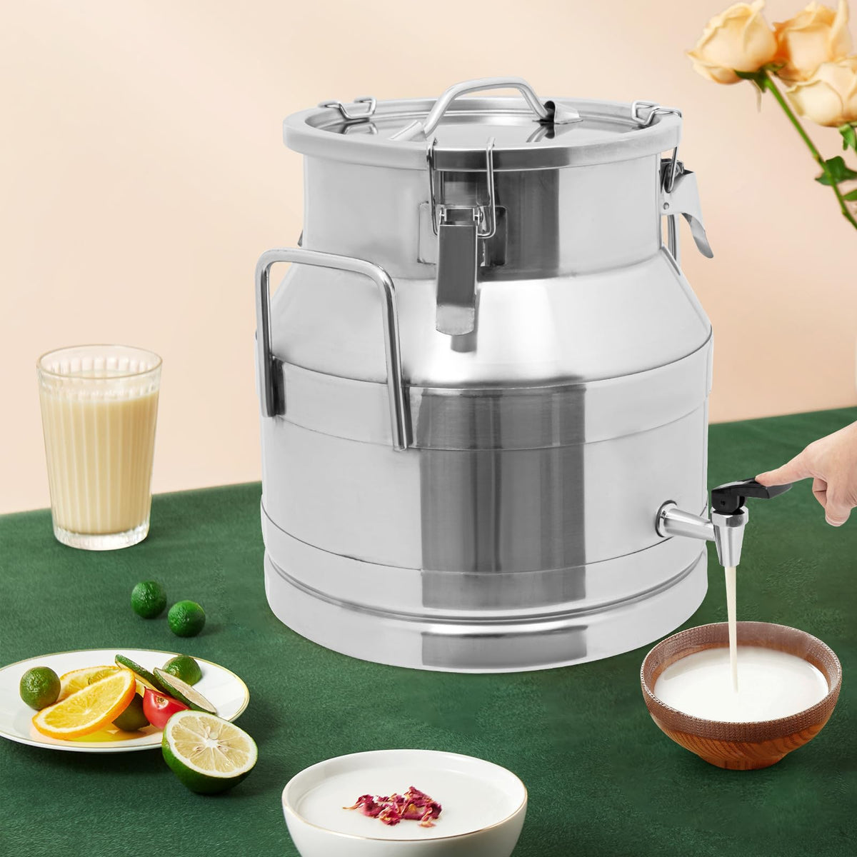 Stainless Steel Milk Can with Faucet, 20L Silicone Sealed Lid B671853