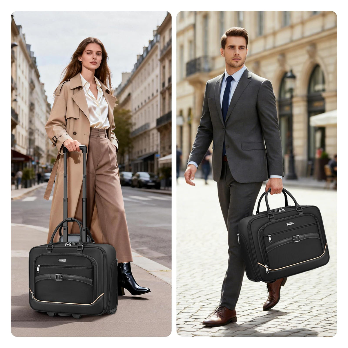 Black 17.3 In Rolling Laptop Bag with Wheels O911