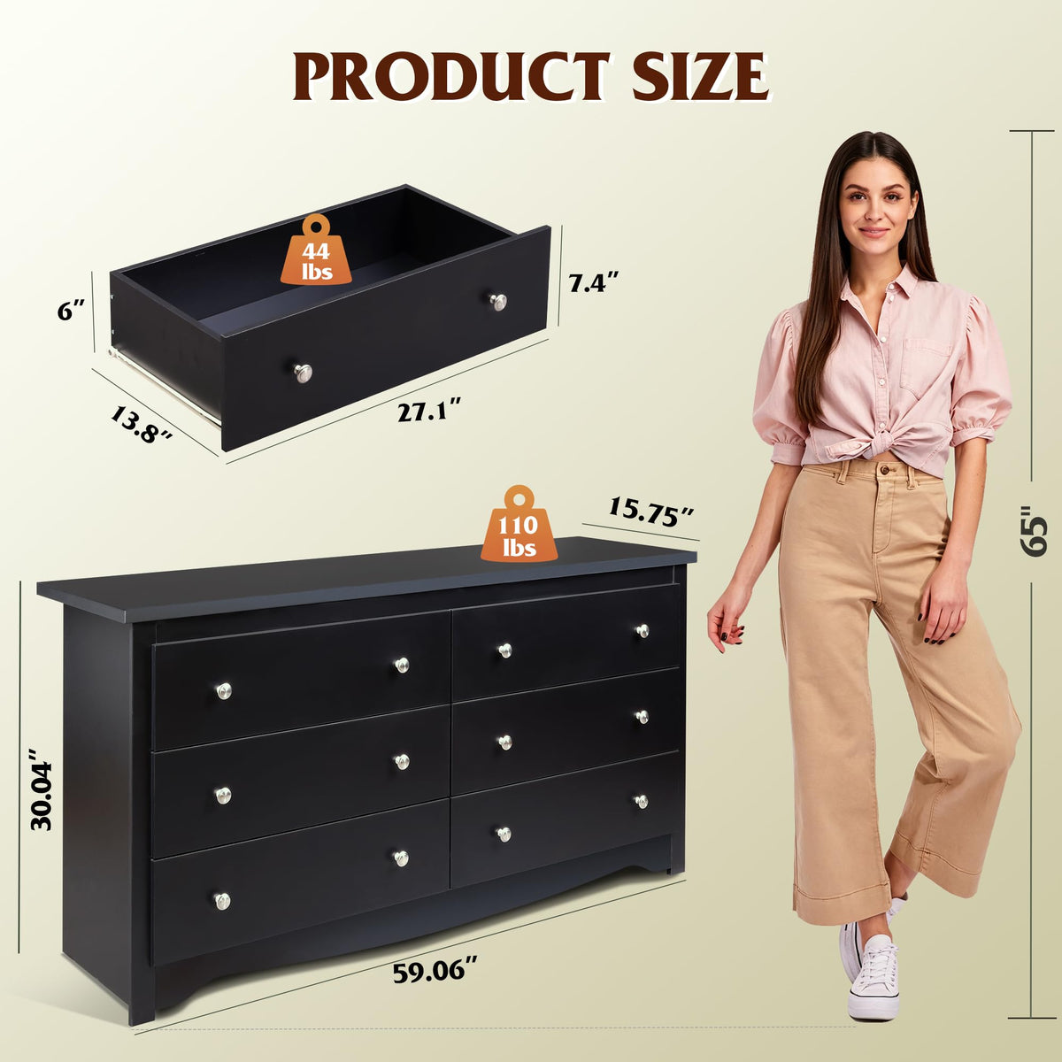 Black 6-Drawer TV Stand D434286