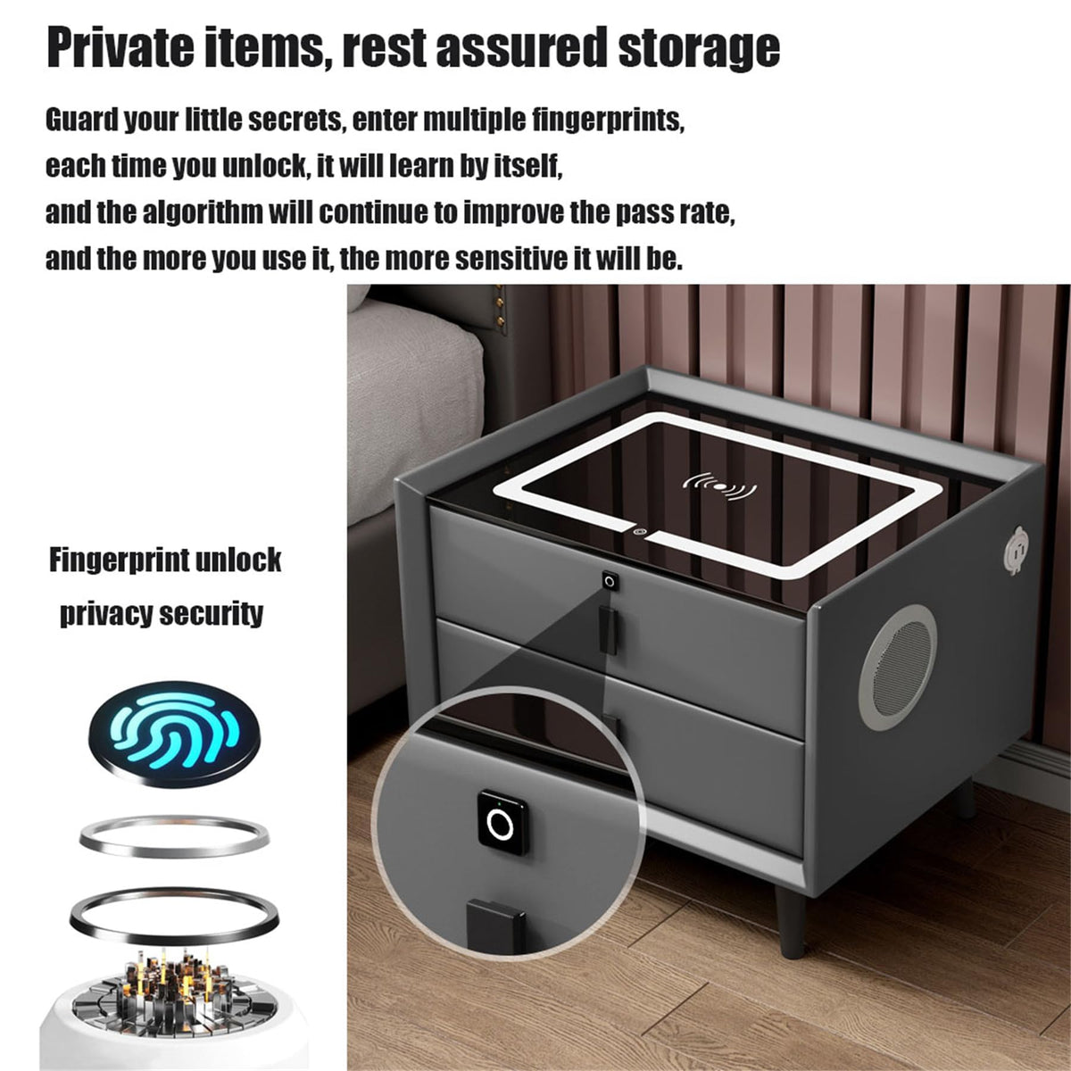 Pink 3 Drawer Smart Bedside Table with USB Charging A11038