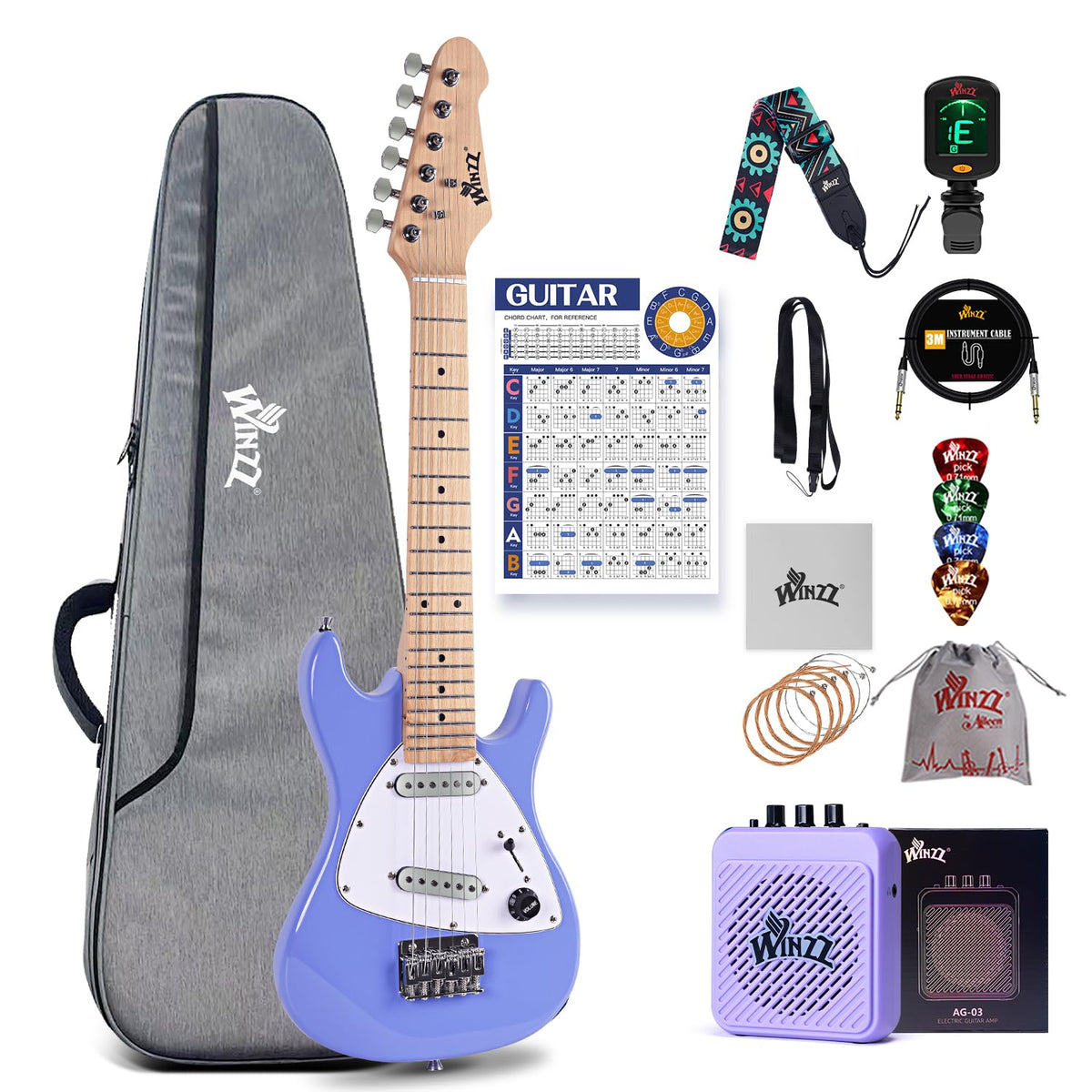 30 Inch 1/4 Size Purple Electric Guitar Kit with Amp D82148