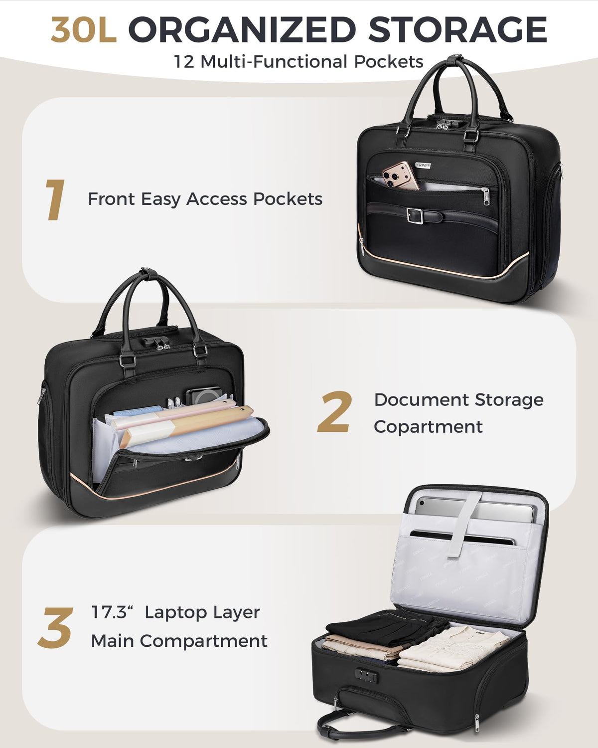 Black 17.3 In Rolling Laptop Bag with Wheels O911