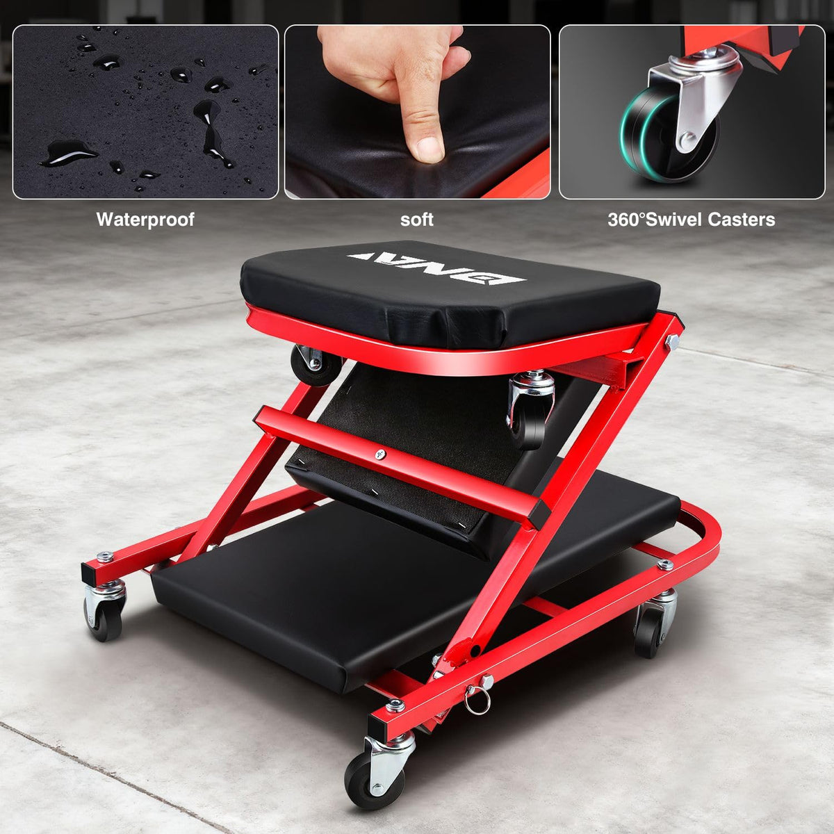 40 Inches 2 IN 1 Rolling Folding Car Creeper/Seat Red W4149