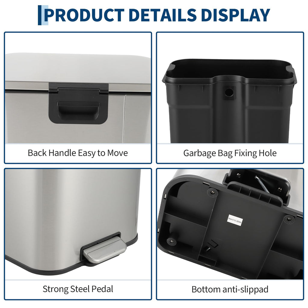 13.2 gal Stainless Steel Step Trash Can R7596