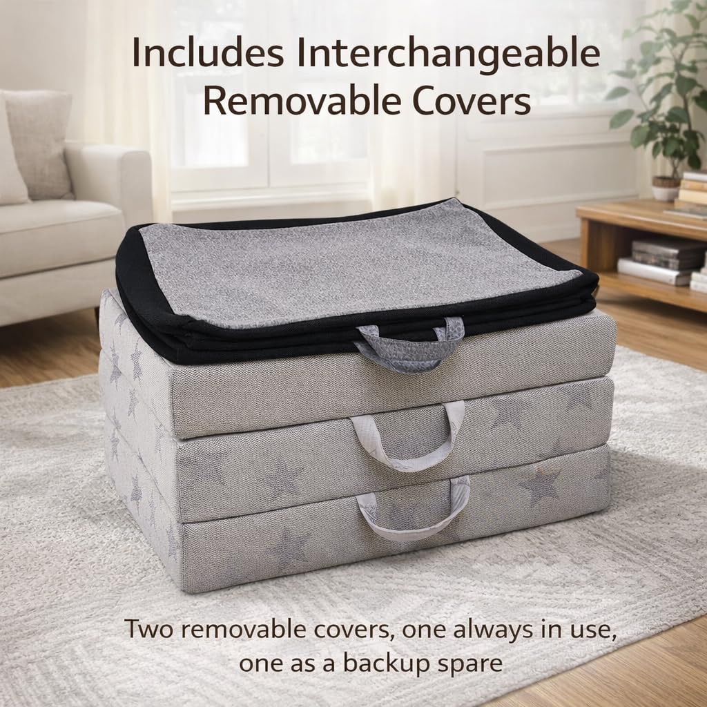 Twin 6-Inch Foam Tri Fold Floor Mattress with 2 Washable Covers J730988