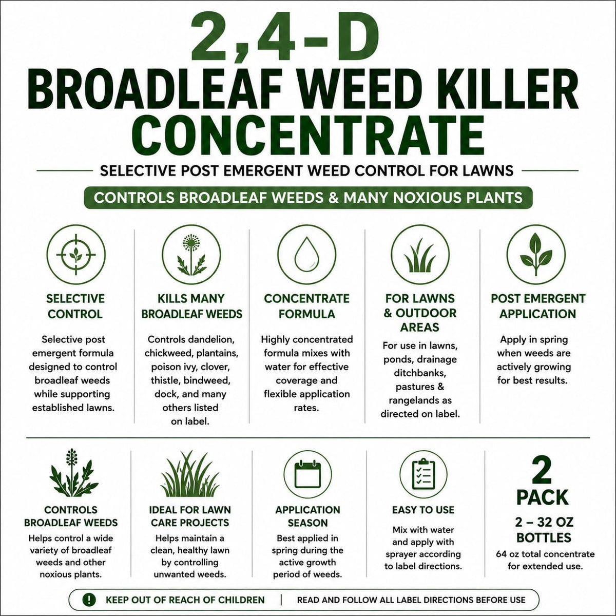 2,4-D Broadleaf Weed Killer Concentrate 32 oz 2 Pack E8180