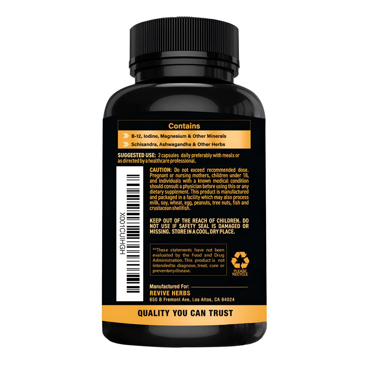 Ashwagandha Iodine Selenium Magnesium Zinc Vitamin B12 60 Capsules K1824