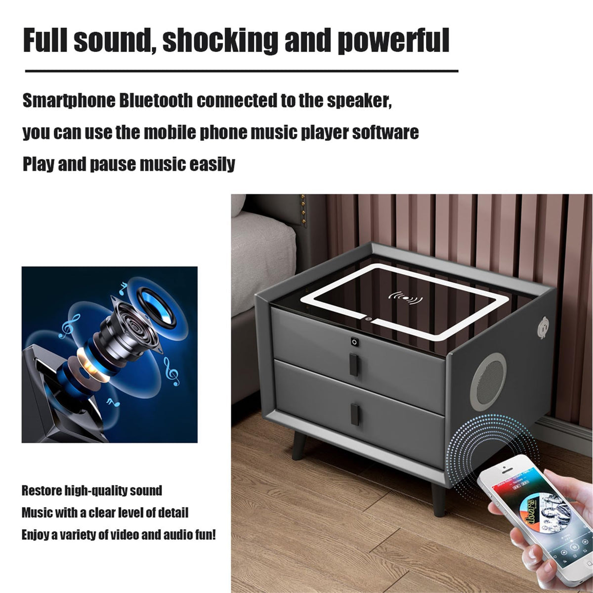 Pink 3 Drawer Smart Bedside Table with USB Charging A11038