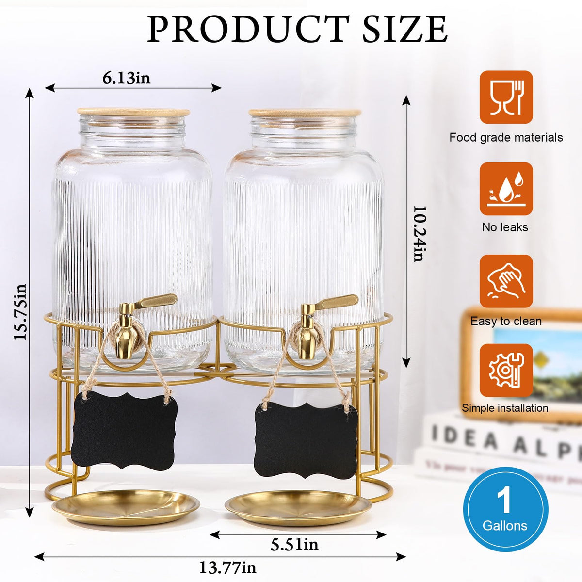 1 Gallon Stainless Steel Beverage Dispenser with Stand and Spigot O6461