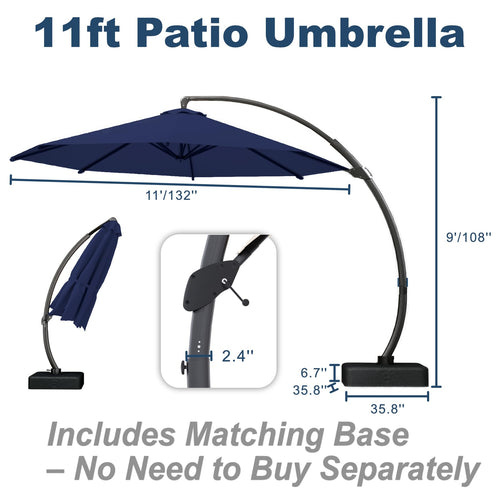11FT Navy Blue Aluminum Cantilever Umbrella with Base M838