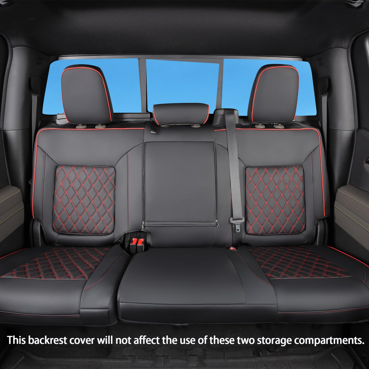 Faux Leather Seat Covers Full Set Black with Red Trim E69280