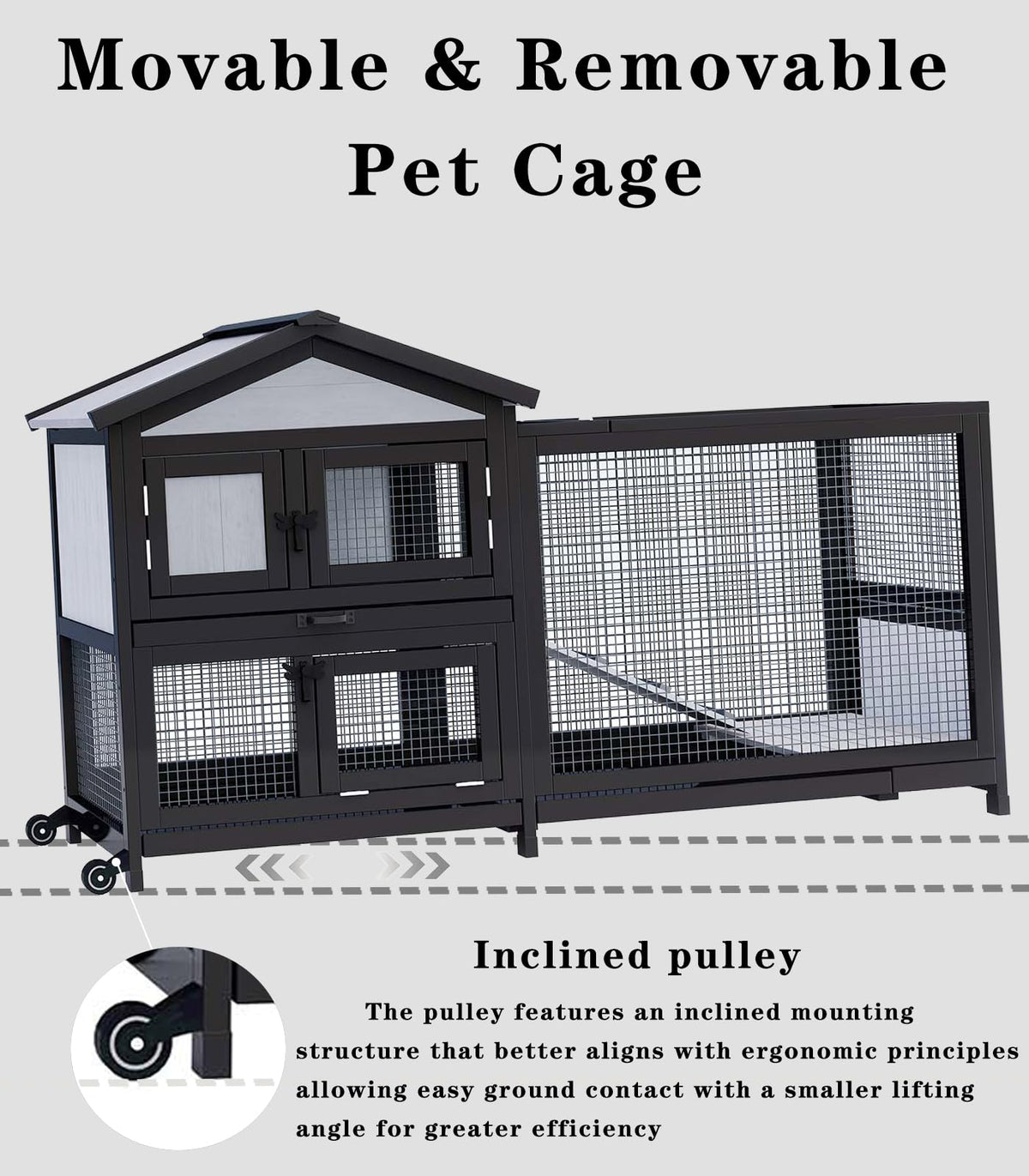 Black 2-Story Rabbit Hutch with Pull Out Tray J7134