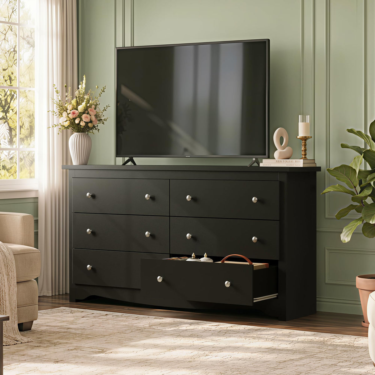 Black 6-Drawer TV Stand D434286