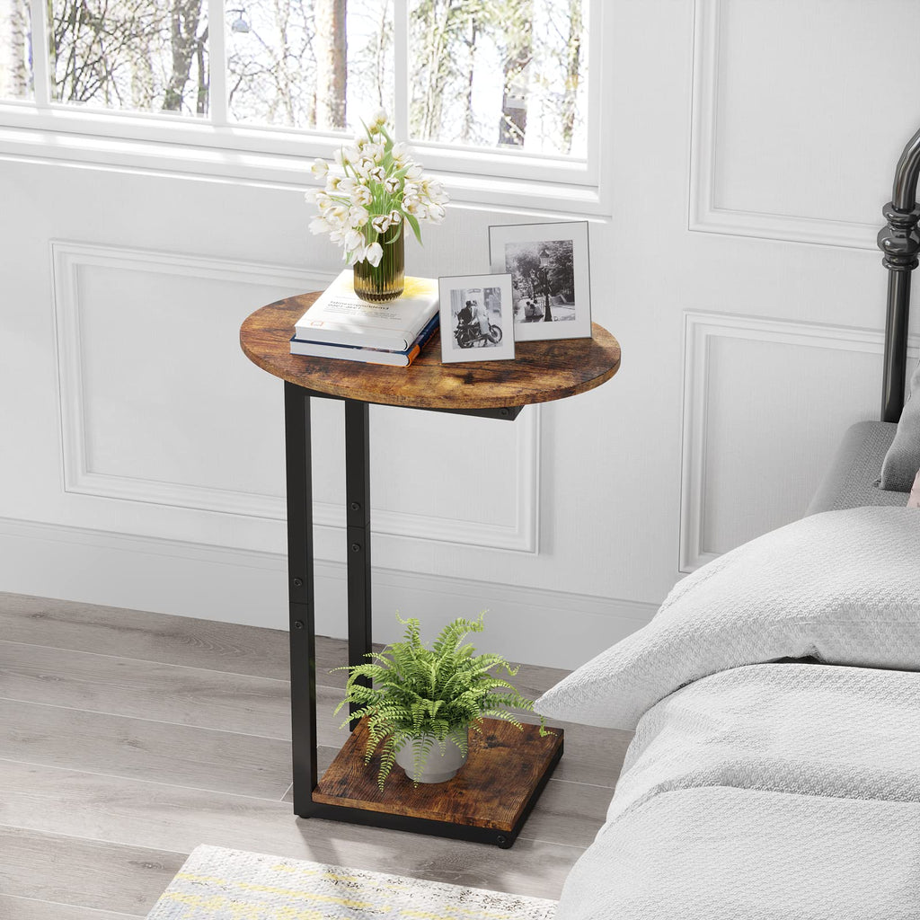 Small C-Shaped Wood Side Table Set of 2 with Metal Frame Z5769