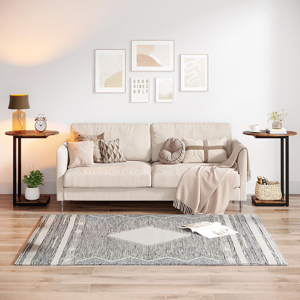 Small C-Shaped Wood Side Table Set of 2 with Metal Frame Z5769