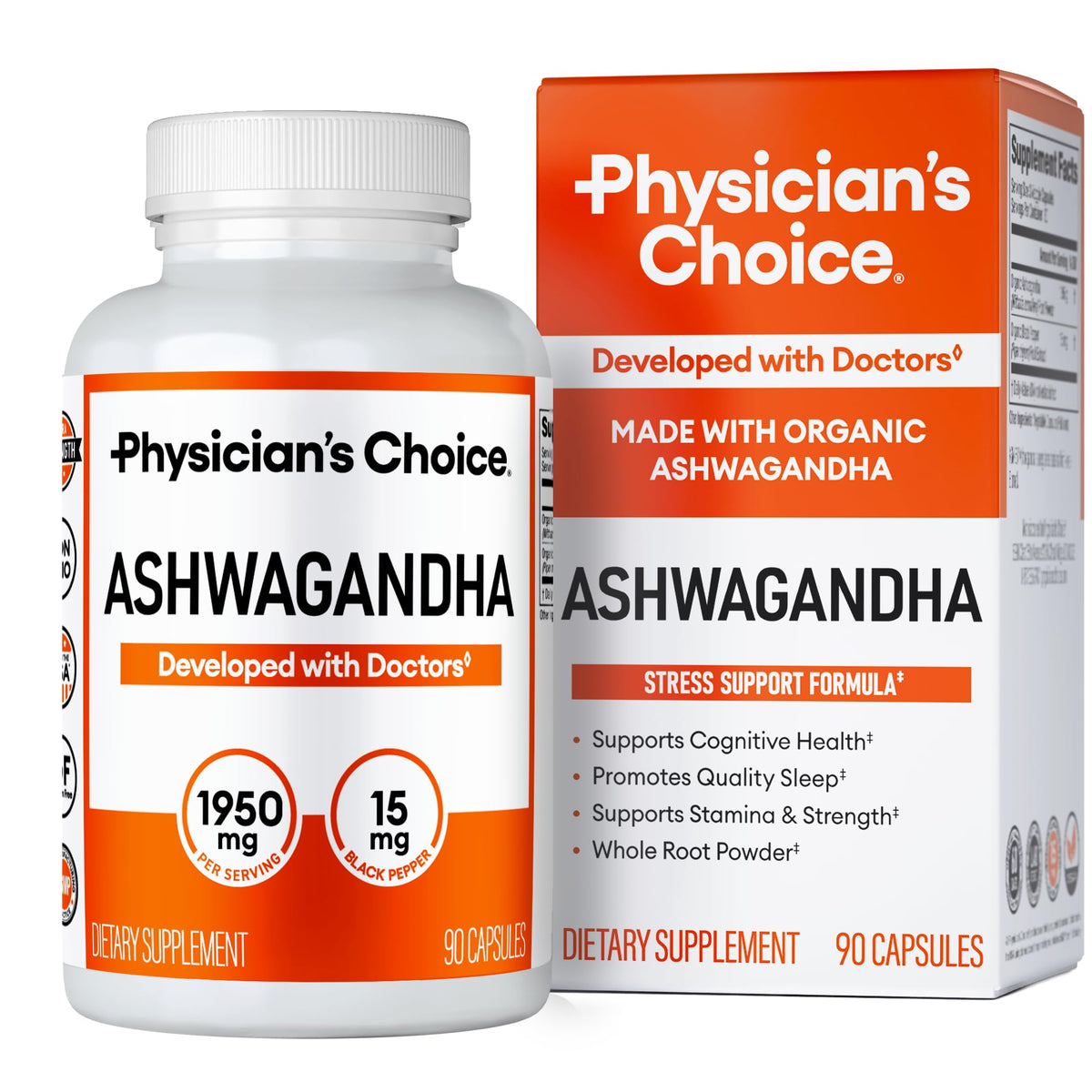 Organic Ashwagandha Root Powder 1950mg 90 Veggie Capsules Y6698