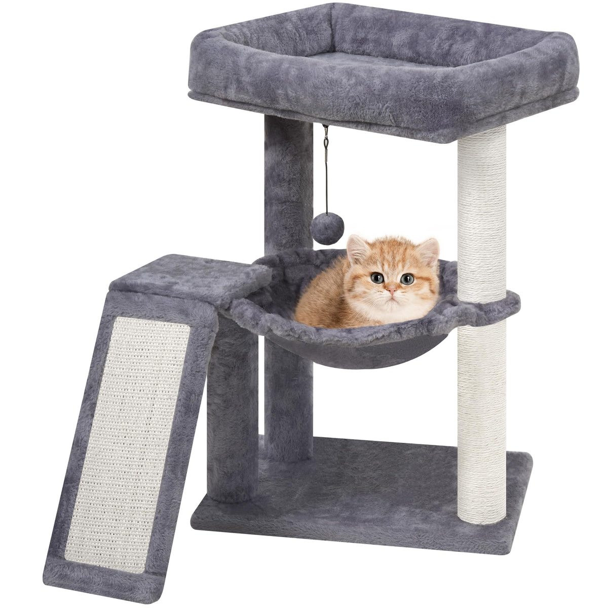 Cat Tree with Scratching Post and Hammock, Grey B6744